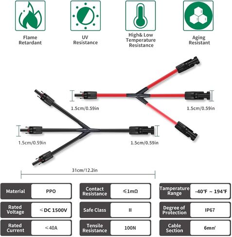 موصلات الطاقة الشمسية Y فرع محول متوازي كابل 10AWG للوحات الشمسية (الأحمر والأسود) in Saudi Arabia