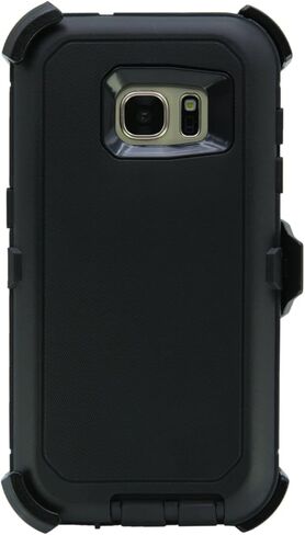 WallSkiN Case for Galaxy S7 (5.1") Heavy Duty Full Body Military Grade Drop Protection Carrying Cover Holder | Holster for Men Belt with Clip Stand – Black/Black in Saudi Arabia