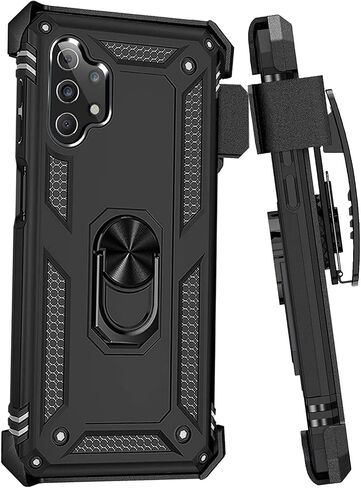 for Samsung Galaxy A32 5G Case with Belt Clip Holster Ring Holder, Military Grade Protection Cover[Fit for Magnetic Car Mount] Shockproof Case for Samsung Galaxy A32 5G (Black) in Saudi Arabia