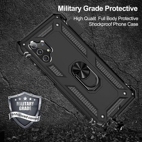 for Samsung Galaxy A32 5G Case with Belt Clip Holster Ring Holder, Military Grade Protection Cover[Fit for Magnetic Car Mount] Shockproof Case for Samsung Galaxy A32 5G (Black) in Saudi Arabia
