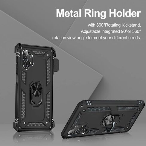 for Samsung Galaxy A32 5G Case with Belt Clip Holster Ring Holder, Military Grade Protection Cover[Fit for Magnetic Car Mount] Shockproof Case for Samsung Galaxy A32 5G (Black) in Saudi Arabia