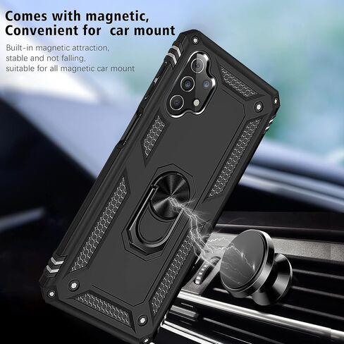 for Samsung Galaxy A32 5G Case with Belt Clip Holster Ring Holder, Military Grade Protection Cover[Fit for Magnetic Car Mount] Shockproof Case for Samsung Galaxy A32 5G (Black) in Saudi Arabia
