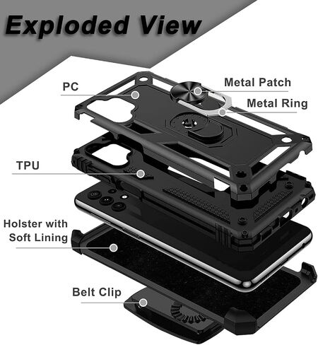 for Samsung Galaxy A32 5G Case with Belt Clip Holster Ring Holder, Military Grade Protection Cover[Fit for Magnetic Car Mount] Shockproof Case for Samsung Galaxy A32 5G (Black) in Saudi Arabia