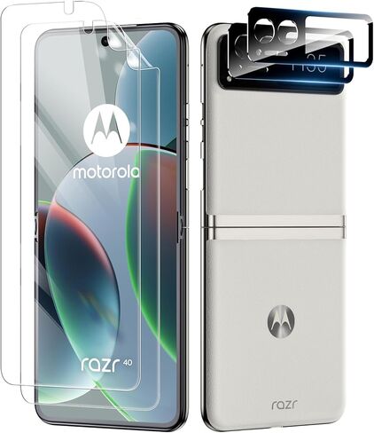 [عبوتان + عبوتان] واقي شاشة Motorola Razr 2023 5G [عبوة من عبوتين من غشاء مرن للشاشة الداخلية وعبوتين من واقي شاشة عدسة الكاميرا] مع HD، بدون فقاعات، مضاد للخدش، مناسب لجراب Motorola in Kuwait