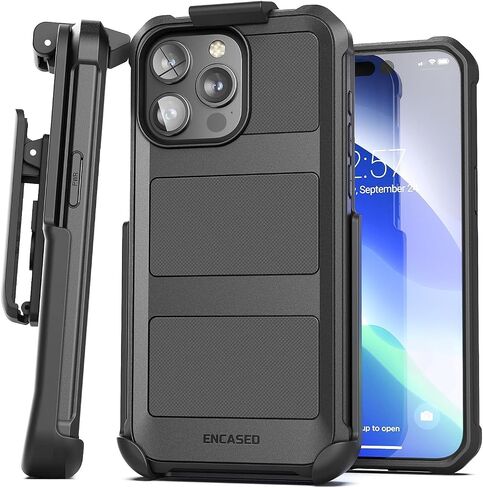 Encased Falcon Armor Designed for iPhone 15 Pro Case with Belt Clip Holster - Ultra Protective Shockproof Cover (Compatible with MagSafe) in Saudi Arabia