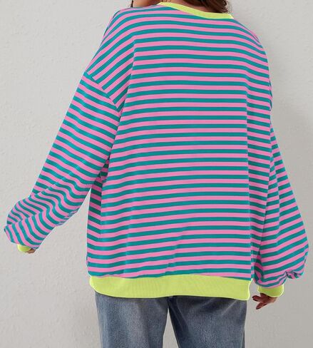 Women Oversized Sweatshirt Long Sleeve Striped Color Block Crewneck Casual Shirts Loose Pullover Y2K Top in Saudi Arabia