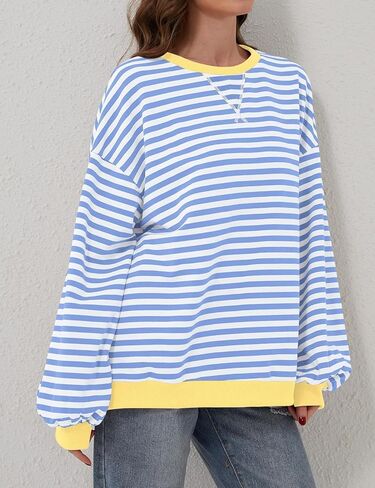 Women Oversized Sweatshirt Long Sleeve Striped Color Block Crewneck Casual Shirts Loose Pullover Y2K Top in Saudi Arabia