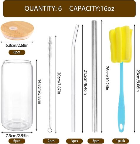 Moretoes Smoothie Cup 6pcs 16oz, Glass Cups with Lids and Straws, Drinking Glasses Set, Cute Tumbler Cup in Saudi Arabia