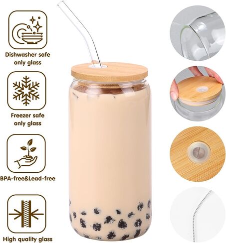Moretoes Smoothie Cup 6pcs 16oz, Glass Cups with Lids and Straws, Drinking Glasses Set, Cute Tumbler Cup in Saudi Arabia