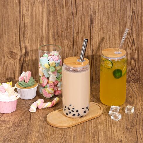 Moretoes Smoothie Cup 6pcs 16oz, Glass Cups with Lids and Straws, Drinking Glasses Set, Cute Tumbler Cup in Saudi Arabia