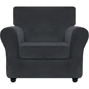 ZNSAYOTX Luxury Velvet Chair Slipcovers with Arms 2 Piece Stretch Chair Covers for Living Room Soft Armchair Slipcover Anti Slip Dog Pet Friendly Furniture Protector (Deep Teal),32"-46"(1 Cushion) in Saudi Arabia