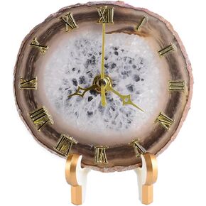 JIC Gem Natural Agate Slice Clock Natural Black/Gray with Base,Agate Clock,Decorative Clock in Saudi Arabia