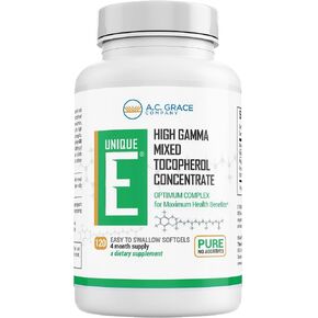UNIQUE E A.C. Grace Company Mixed Tocopherols 120 Soft Gels, Supports Healthy Brain Function, General Health, and Aging Support, All-Natural Vitamin E and Kosher in Saudi Arabia