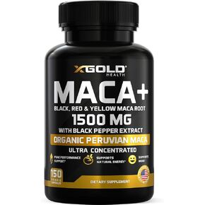 Organic Maca Root Powder Capsules 1500mg: 150 Vegan Pills with Black + Red + Yellow Peruvian Maca Root Extract Gelatinized, Energy & Mood Supplement for Men & Women + Black Pepper for Best Benefits in Saudi Arabia