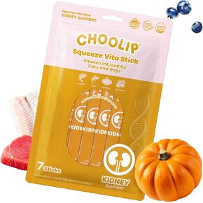 Choolip Squeeze Vita Stick Lickable Cat and Dog Treats, 7-Count Kidney Support, Tuna and Pollack with Pumpkin, Blueberry and Omega-3, Grain-Free, Vet-Formulated in Kuwait