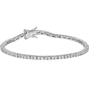 Amazon Essentials Plated Sterling Silver Round Cut Cubic Zirconia Tennis Bracelet (previously Amazon Collection) in Saudi Arabia