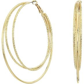 Guess Smooth and Textured Wire Gold Hoop Earrings in Saudi Arabia