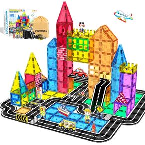 Goodtiles Magnetic Tiles Road Set, STEM Magnetic Building Blocks for Kids Ages 3-5 4-8 5-7, Preschool Learning Sensory Kids Toys for Kids Birthday in Kuwait