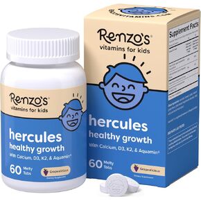 Renzo's Hercules Calcium Supplement with Vitamin D3 & K2 - Dissolving Kids Vitamins - 60 Grape-Flavored Melty Tabs in Saudi Arabia