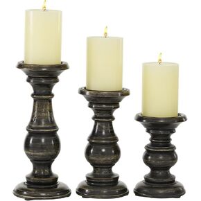 Deco 79 Mango Wood Decorative Candle Holder Distressed Turned Pillar Candle Stand, Set of 3 Candlestick Holder 6", 8", 10"H, Light Blue in Saudi Arabia