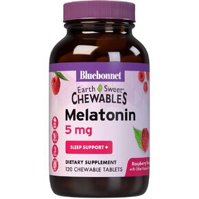 Bluebonnet Nutrition EarthSweet Melatonin 5 mg Fast-Acting Quick Dissolve Nighttime Relaxation & Restful Sleep Support - Sleep Aid - Gluten-Free, Vegan - Raspberry Flavor - 120 Chewable Tablets in Saudi Arabia