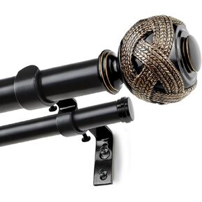 1 Inch Double Curtain Rods 36 to 72 Inches(3-6 ft) Bronze Drapery Rods for Windows 24 to 68 Inches, Telescoping Dual Curtain Rod with Woven Leaf Finials in Saudi Arabia