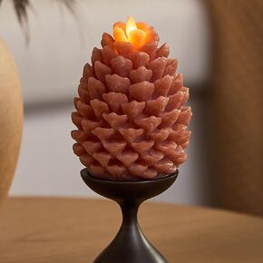 Luminara Pinecone Flameless Candles Chalky Brown Finish Pine Cone Figural, Real Wax Unscented LED Candles, Battery Operated with Timer, Holiday Decoration Table Centerpiece (3.5" x 4") in Saudi Arabia