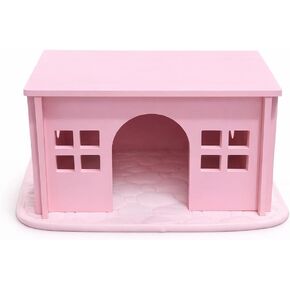 Pink Guinea Pig Hideout with Pee pad: Large Wooden House with Window for Guinea Pigs and Small Animals - Ideal for Cages, Chinchilla House or Bunny Hut, Wood, Non-Toxic (Pink) in Kuwait