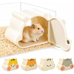 Magnetic Hamster Hideout with Clear Viewing Lid, Mount Hamster House for Syrian Hamsters, Dwarf Hamsters, Gerbils,Mice, Small Animal Hideaway Hut for Acrylic & Wire Cages,Black Emoji4319-4 in Kuwait