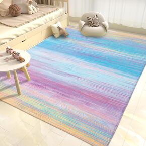 USTIDE Rainbow Rug 5x7/55"x78" Colorful Kids Rug Blue Lines Striped Soft Girls Bedroom Rug Fluffy Girls Room Decor in Saudi Arabia