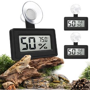 2 Pcs Suction Cup Reptile Thermometer Hygrometer, Fast-Read °F/°C Digital Temp&Humidity Gauge for Terrarium Tank Enclosure,for Gecko,Bearded Dragon,Snake,Tortoise,Hermit Crab,Jumping Spider (Black) in Kuwait