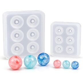 2pcs Sphere Ball Silicone Bead Molds with Holes Round Resin Epoxy Mold for Jewelry, Polymer Clay, Soap Making, Cabochon Gemstone DIY Crafting Projects,Diameter 12mm, 16mm (Sphere Ball 2 in Set) in Saudi Arabia