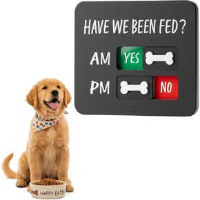 Dog Fed Sign with Magnet, AM/PM Dog Feeding Reminder Sign with 3D Bone Sliders, Daily Pet Feeding Schedule Chart Tracker, Premium Acrylic Have We Been Fed Sign to Prevent Overfeeding, 4.7"x3.9" in Kuwait
