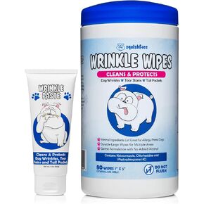 Squishface Wrinkle Paste (2oz) & 5x7 Wipes Bundle - Clean Wrinkles, Tear Stains, Tail Pockets, Paws – Anti-Itch, Deodorizing - Great for English Bulldogs, Pugs, Frenchies, French Bulldogs & Any Breed in Kuwait