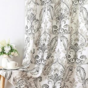 H.VERSAILTEX Linen Curtains for Living Room 2 Panels Set Grommet Light Filtering Farmhouse Floral Patterned Sheer Curtains for Patio Bay Window, W 52" x L 96", Damask Pattern, Navy in Saudi Arabia