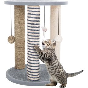 Cat Scratching Post - 3 Scratcher Posts with Carpeted Base Play Area and Perch - Furniture Scratching Deterrent for Indoor Cats by PETMAKER (Brown), Large in Kuwait
