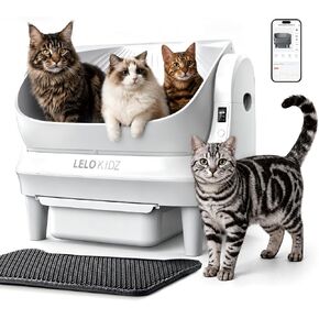 Self Cleaning Litter Box, Open Top 105L Automatic Litter Box for Multiple Cats, App Control, Safety Sensor, Anti-Pinch, Includes Liner - Gray in Kuwait