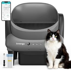 Invengo Automatic Self-Cleaning Cat Litter Box, Open Top Design with Safety Sensors and Anti-Pinch Protection, Smart Automatic Litter Box for Small & Medium Cats and Multi-Cat Homes, Charcoal Grey in Kuwait