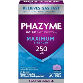 Phazyme أقصى قوة للغازات وتخفيف الانتفاخ | 250 مجم سيميثيكون | 36 مادة هلامية سريعة | حزمة من 3 in Kuwait
