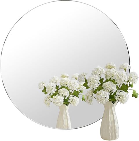 12'' Circle Mirror Round Glass Mirror Self Adhesive Mirror HD Large Makeup Mirror Frameless Decoration Wall Mirror for Bathroom, Bedroom, Vanity etc, Round Mirror Tray for Table Centerpiece in Kuwait