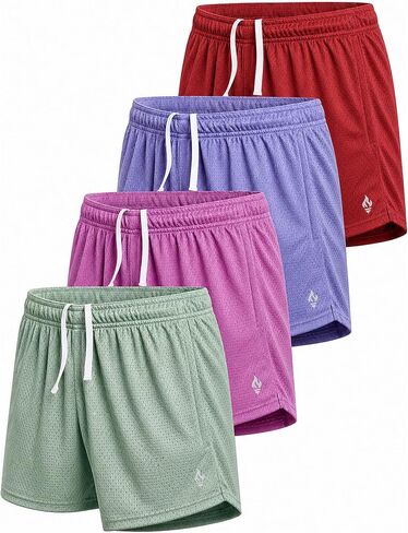 4 Pack: Girls Athletic Shorts with Pockets, 3" Dry Fit Running Shorts for Kids Teens Soccer Basketball in Kuwait