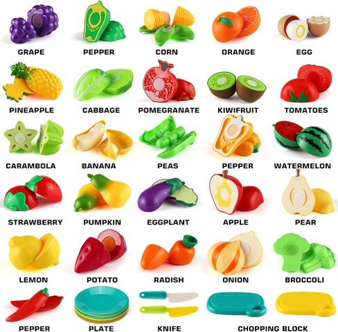LESUTER TOYS 70 PCS Cutting Play Food Kitchen Toy, Pretend Play Accessories in Kuwait