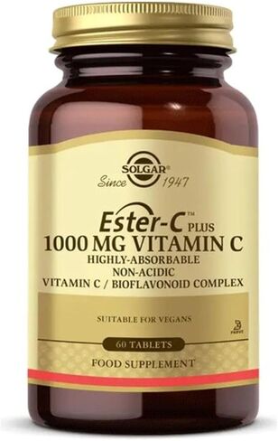 Solgar Ester-C Plus 1000 mg Vitamin C (Ascorbate Complex), 60 Tablets - Gentle On The Stomach & Non Acidic - Antioxidant & Immune System Support - Non GMO, Vegan, Gluten Free, Kosher - 60 Servings in Saudi Arabia
