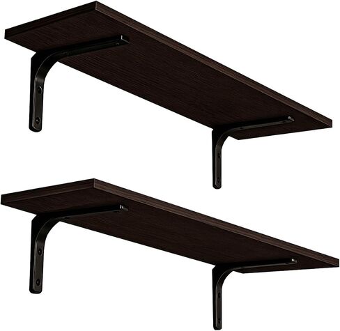 DINZI LVJ Long Wall Shelves, 23.6 Inch Wall Mounted Shelves Set of 2, Easy-to-Install, Wall Storage Ledges with Sturdy Metal Brackets for Living Room, Bathroom, Bedroom, Kitchen, Espresso in Saudi Arabia