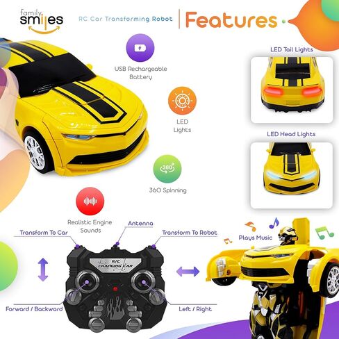 Kids Transforming Robot RC Sport Car Toys Boys 8-13 Remote Control Vehicle Gift Yellow in Saudi Arabia