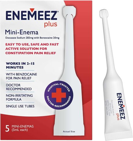 Docusol Plus Docusate Sodium with Benzocaine Mini Enema, Clear, 5 ml, 5 Count in Kuwait