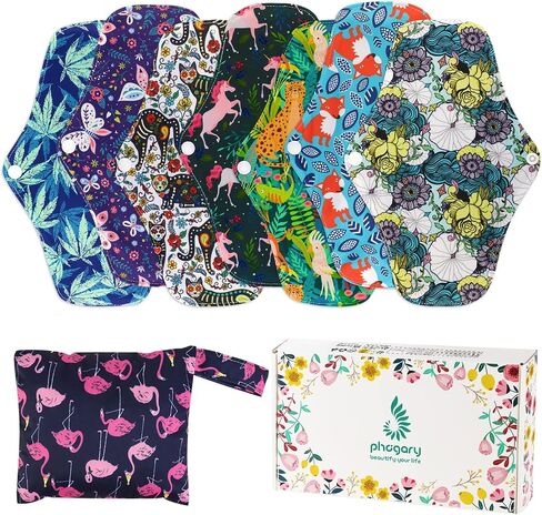 Reusable Menstrual Pads (7 in 1, 25.4cm 4 Layers), Bamboo Cloth Pads for Heavy Flow with Wet Bag, Large Sanitary Pads Set with Wings for Women, Washable Overnight Cloth Panty Liners Period Pads in Kuwait