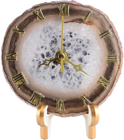 JIC Gem Natural Agate Slice Clock Natural Black/Gray with Base,Agate Clock,Decorative Clock in Kuwait