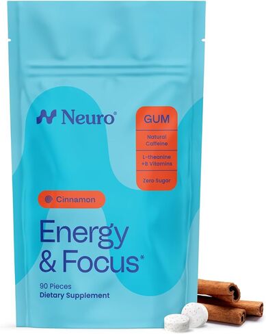NeuroGum Nootropic Cinnamon Flavor Energy Gum | Caffeine + L-theanine + B Vitamins | Sugar Free + Gluten Free + Non GMO + Vegan | Cinnamon Flavor (90 Count Bulk Bag) in Saudi Arabia