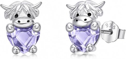 Highland Cow Earrings 925 Sterling Silver Birthstone Earrings Cute Animal Cow Stud Earrings Jewelry Birthday Gifts for Women Girls Daughter Girlfriend in Kuwait